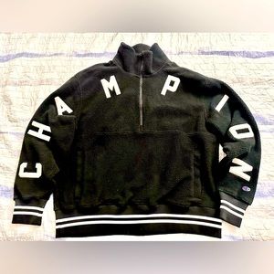 Champion Half Zip Arch Hi Pile Fleece Black Jacket Size Large Men *USED*
